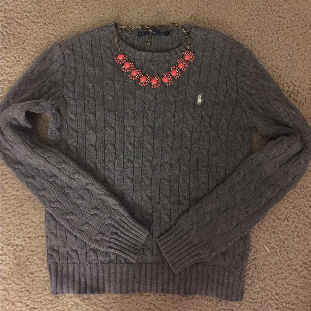 Ralph Lauren grey cotton cable knit sweater
